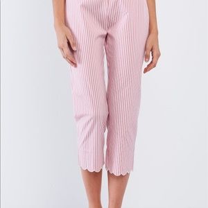 Pink & White Striped High Waist Capri Pants
